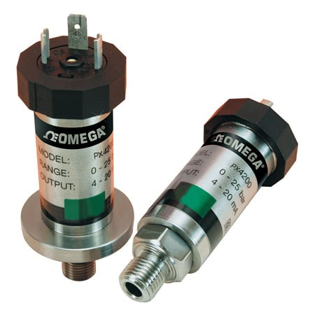 Omega PX4200-6KGI : Pressure Transducer, Silicon-on-Sapphire, Gauge, 0 psi to 6000 psi, ± 0.25 %, 1/4 " NPT Male, Current, 4 mA to 20 mA, DIN 43650 A, Titanium Wetted Parts, PX4200 Series, Each