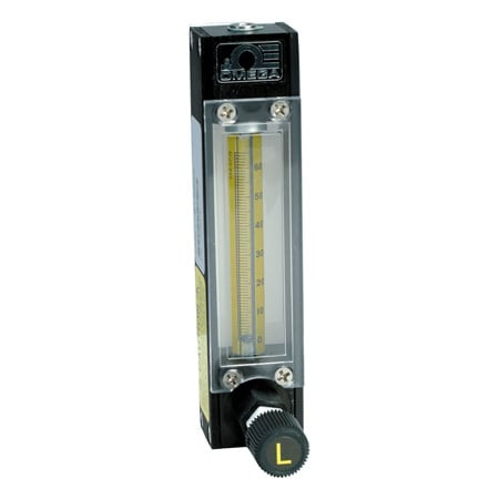 Omega FL-3402C : Variable Area Flow Meter w/150 mm Flow Tube, 122.2 SCCM to 1222 SCCM Air, 3.37 SCCM to 33.7 SCCM Water, 200 psi, 1/8 " FNPT, 121 ¡C (250 ¡F), ± 2 %, 0 to 150, w/Valve, FL-3400 Series, Each
