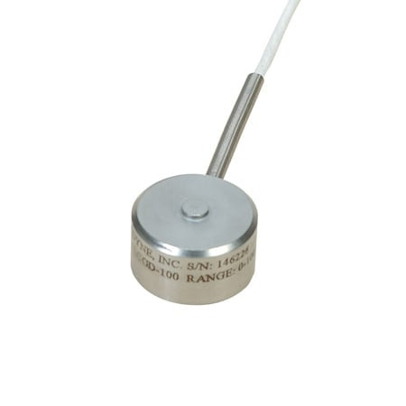 Omega LCMGD-500N : Industrial Miniature Load Cell, Compression, ± 0.25 %, 500 N, 2 mV/V, 5 ' Cable, 1 " (OD), 0.62 " (H), LCMGD Series, Each