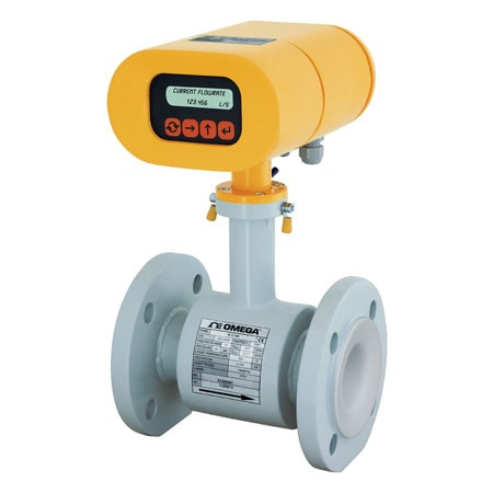Omega FMG608 : Electromagnetic Flow Meter, Conductive Fluids, 79.3 GPM to 793 GPM, 3 ", ANSI Flange, ± 0.5 %, 4 mA to 20 mA, Amplified Square Wave, Hastelloy, PTFE, 24 Vdc, FMG-600 Series, Each