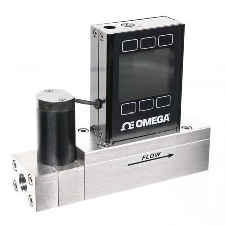 Omega FMA-2610A-I : Mass & Volumetric Flow Controller, RS232, Gas, 0.5 SLM to 100 SLM, 145 psi, 50 ¡C, ± 0.8 %, 1/4 " NPT Female, 4 mA to 20 mA, w/Power Supply, LCD, 300 SS, Al, Silicone, FKM, FMA-2600A Series, Each