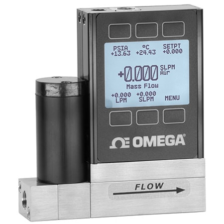 Omega FMA-2611A : Mass & Volumetric Flow Controller, RS232, Gas, 1.25 SLM to 250 SLM, 145 psi, 50 ¡C, ± 0.8 %, 1/2 " NPT Female, 0 Vdc to 5 Vdc, w/Power Supply, LCD, 300 SS, Al, Silicone, FKM, FMA-2600A Series, Each