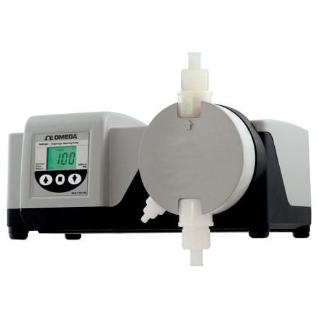 Omega PHP-804M : Metering Pump, Diaphragm, 100:1, NEMA 4X, 42 GPH, Manual, 1500 cP, 115 Vac, 54 ¡C, Aluminum, Hastelloy C, PTFE, PVDF, Ceramic, PP, NPT Male Fittings, PHP-800 Series, Each