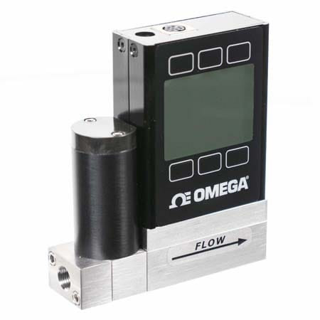 Omega FMA-2606A-VOL : Mass & Volumetric Flow Controller, RS232, Gas, 0.025 SLM to 5 SLM, 15 psi, 50 ¡C, ± 0.8 %, 1/8 " NPT Female, 0 Vdc to 5 Vdc, w/Power Supply, LCD, 300 SS, Al, Silicone, FKM, FMA-2600A Series, Each