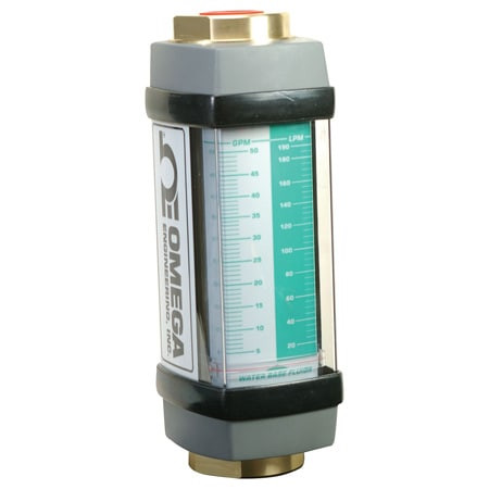 Omega FL-8313AB : Flow Meter, Large Capacity, In-line, Water, 10 GPM to 150 GPM, 3500 psi, 1 1/4 " NPT Female, Direct Read, Brass, 302 SS, Polyphenylene Sulfide, Ceramic, FKM, FL8300A Series, Each