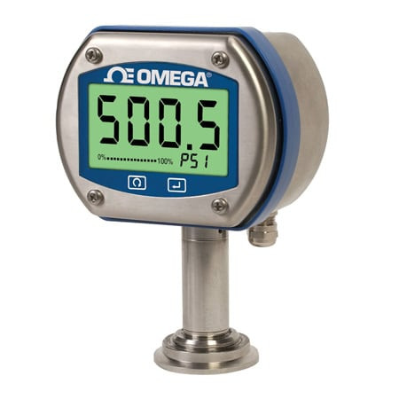 Omega DPG409S15-2.5G : Digital Pressure Gauge, Very High Accuracy, Sanitary/Clean-In-Place, Gauge, 0 psi to 2.5 psi, ¬± 0.08 %, 1 1/2 " Tri-Clamp, 4 Digit, Battery Powered, DPG409S Series, Each