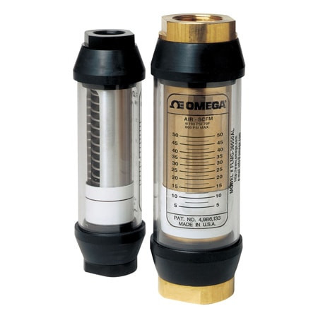 Omega FLMG-34100AL-MA : Variable Area Flow Meter, Pneumatic, In-line, Air, 10 SCFM to 100 SCFM, 600 psi, 3/4 " NPT Female, 116 ¡C (240 ¡F), ± 4 %, Direct Read, 4 mA to 20 mA O/P, DC, Al, Buna, PTFE, SS, FLMG Series, Each
