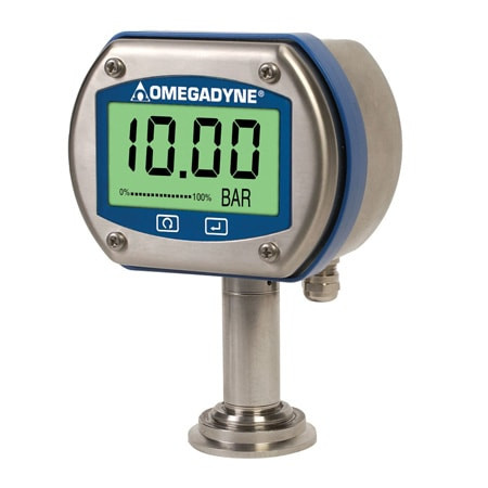 Omega DPGM409S15-001BG : Digital Pressure Gauge, High Accuracy, Sanitary/Clean-In-Place, Gauge, 0 bar to 1 bar, ± 0.08 %, 1.5 " Tri-Clamp, 4 Digit, Battery Powered, DPGM409S Series, Each