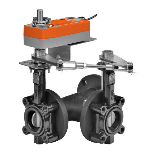 3-Way 2" Inch Butterfly Valve, Cv 115, Close-off Pressure 200 psid + Spring Return Valve Actuator, 24 to 240 VAC / 24 to 125 VDC, On/Off Control Signal, (2) SPDT 3A @250V Aux Switch, 5-Year Warranty