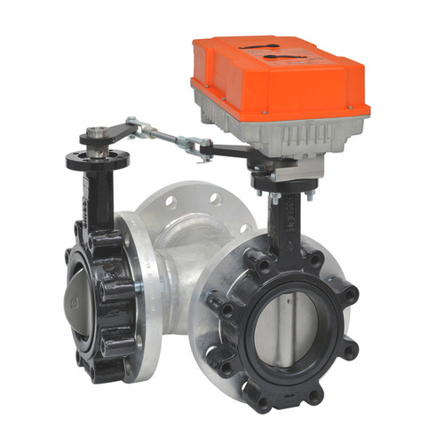 3-Way 6" Inch Butterfly Valve, Cv 1549, Close-off Pressure 200 psid + Non-Spring Valve Actuator, 24 to 240 VAC / 24 to 125 VDC, Programmable (2-10VDC Default) Control Signal, Terminal Strip, NEMA 4X Enclosure, 5-Year Warranty