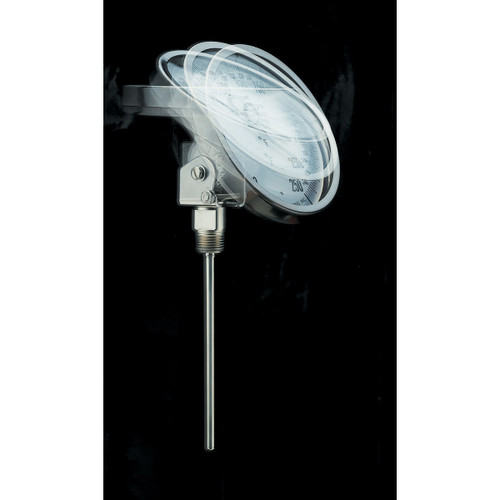 Omega J-50-400F-4-1/2 : Tilt Adjustable Thermometer, 5 " Dial, 1/2 " NPT, 50 ¡F to 400 ¡F, 5 ¡, 1 % of Full Scale, 0.25 " x 4 " Bi-metal Stem, SS, J Series, Each