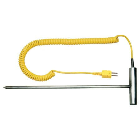 Omega 88312E : Rugged Thermocouple Probe, T-Handle, Heavy Duty, E Type, 0 ¡C to 425 ¡C, 0.25 " x 10 " Probe, 60 " Cable, 28 AWG, TPE, Grounded, Penetration, SS, Mini Male CONN, ANSI, 88312 Series, Each