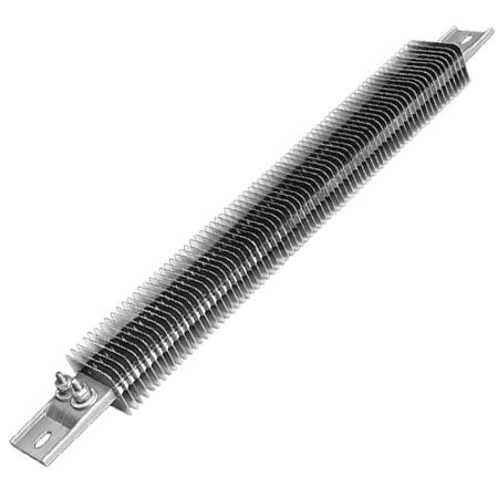 Omega CSF00001 : Strip Heater, Ceramic Insulated, Finned Style, 120 Vac, 500 W, 21 W/in_, 2 Terminals One End, 304 SS Sheath, 650 ¡C (1200 ¡F), 10-1/2 " x 1-1/2 " (LxW), 2 Mounting Holes, CSF3 Series, Each