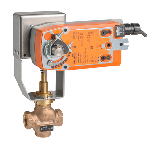 Belimo G240B-N+NFX24-MFT-X1 : 2-Way 1-1/2" Globe Valve, ANSI Class 250, Cv 28, Bronze Trim + Spring Return Valve Actuator, 24VAC/DC, Programmable (2-10VDC Default) Control Signal, 5-Year Warranty