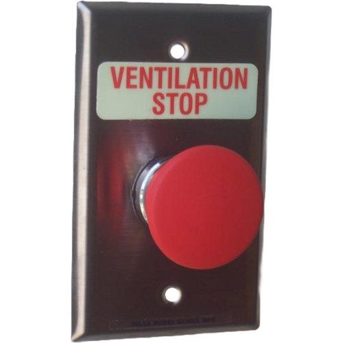 Pilla WPSMOSL Ventilation Stop : Wall Plate Operator Station, Red Momentary 40mm Mushroom Button, "Ventilation Stop", NEMA 1 (Indoor) Rated, Fits 1-3 Contact Blocks, UL Listed