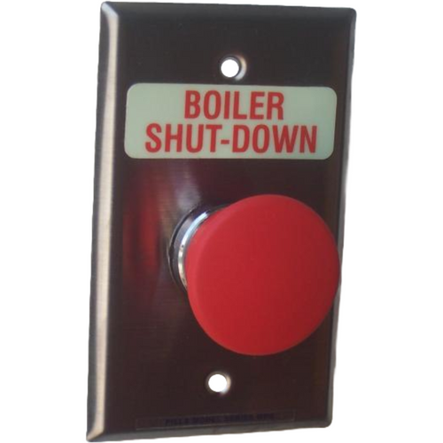 Pilla WPSMOSL Boiler Shut-Down : Wall Plate Operator Station, Red Momentary 40mm Mushroom Button, "Boiler Shut-Down", NEMA 1 (Indoor) Rated, Fits 1-3 Contact Blocks, UL Listed