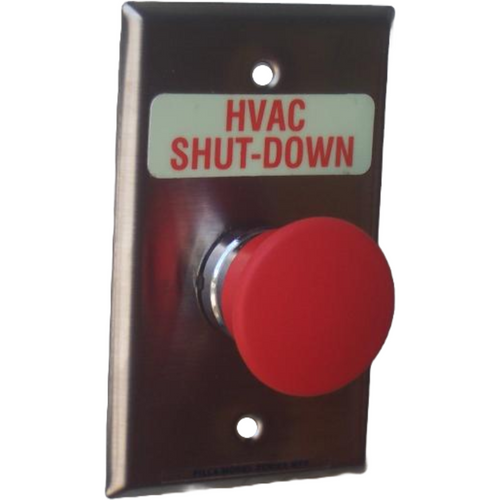 Pilla WPSMOSL HVAC Shut-Down : Wall Plate Operator Station, Red Momentary 40mm Mushroom Button, "HVAC Shut-Down", NEMA 1 (Indoor) Rated, Fits 1-3 Contact Blocks, UL Listed