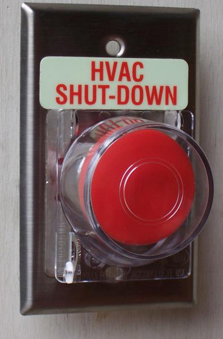 Pilla WPSMOCLMSL HVAC Shut-Down : Red Momentary 40mm Mushroomm with Clear Protective Cover PILCLM, "HVAC Shut-Down", NEMA 1 (Indoor) Rated