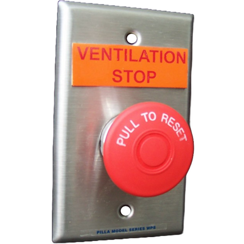 Pilla WPSMPSL Ventilation Stop : c Red Maintained "Pull to Reset" 40mm Red Mushroom Button, "Ventilation Stop", NEMA 1 (Indoor) Rated, Fits 1-3 Contact Blocks, UL Listed