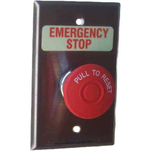 Pilla WPSMPES Emergency Stop : Wall Plate Operator Station, Red Maintained "Pull to Reset" 40mm Red Mushroom Button, "Emergency Stop", NEMA 1 (Indoor) Rated, Fits 1-3 Contact Blocks, UL Listed