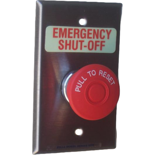 Pilla WPSMPSO Emergency Shut-Off : Wall Plate Operator Station, Red Maintained "Pull to Reset" 40mm Red Mushroom Button, "Emergency Shut-Off", NEMA 1 (Indoor) Rated, Fits 1-3 Contact Blocks, UL Listed