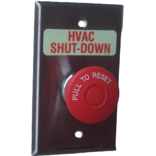 Pilla WPSMPSL HVAC Shut-Down : Wall Plate Operator Station, Red Maintained "Pull to Reset" 40mm Red Mushroom Button, "HVAC Shut-Down", NEMA 1 (Indoor) Rated, Fits 1-3 Contact Blocks, UL Listed