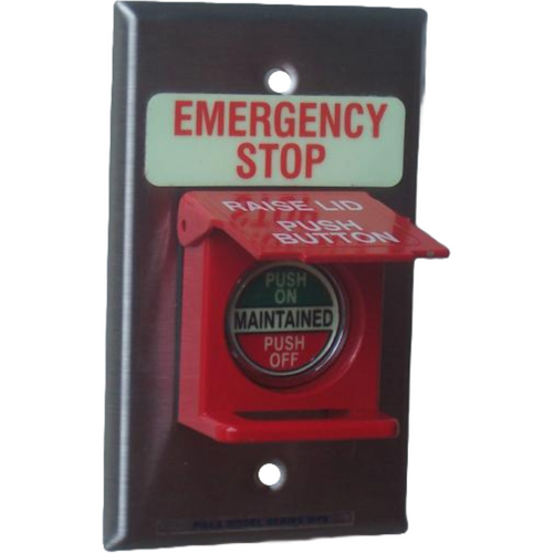 Pilla WPSRP2ES Emergency Stop : Wall Plate Operator Station, Padlockable "Raise Lid Push Button", Red Maintained Round Push Button (PUSH ON-PUSH OFF), "Emergency Stop", NEMA 1 (Indoor) Rated, Fits 1-3 Contact Blocks, UL Listed