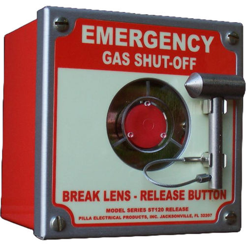 Pilla ST120SN1SL-Emergency Gas Shut-Off : Emergency Break Glass Station, Legend: "Emergency Gas Shut-Off", No Push Button - Auto Release When Glass Broken, Surface Mount Nema 1 Enclosure, Fits 1-6 Contact Blocks