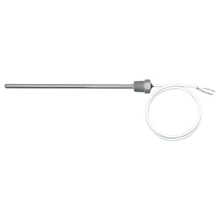 Omega ON-970-44004-24 : Tubular Thermistor Sensor, 1/8 " NPT, Threaded, Stripped Leads, -80 ¡C to 100 ¡C, ± 0.2 ¡C, 0.125 " x 5 " Probe, 24 " Cable, 2 Wires, 304 SS, Immersion, 2252 ½, ON-970, Each