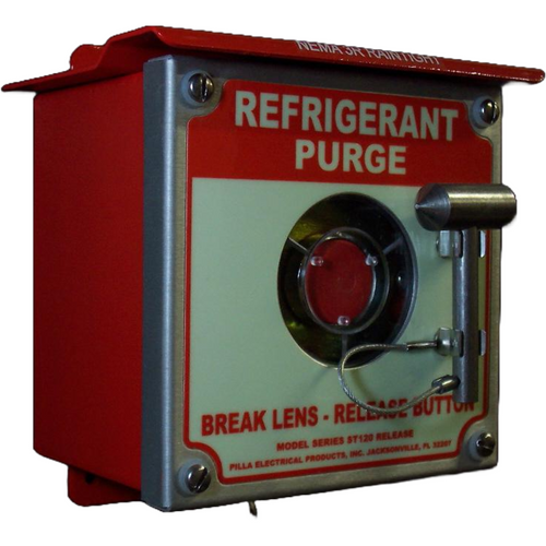 Pilla ST120SN4SL-Refrigerant Purge : Emergency Break Glass Station, Legend: "Refrigerant Purge", No Push Button - Auto Release When Glass Broken, Surface Mount Nema NEMA 4&12 Enclosure, Fits 1-6 Contact Blocks