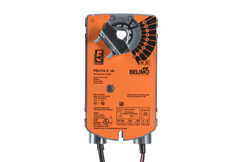 Belimo FSLF24-S US : Fail-Safe Fire & Smoke Actuator, 30 in-lb, 24VAC/DC, On/Off Control Signal, (2) SPDT 3A @250V Aux Switch, 5-Year Warranty