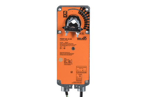 Belimo FSNF120-S US : Fail-Safe Fire & Smoke Actuator, 70 in-lb, 120VAC, On/Off Control Signal, (2) SPDT 3A @250V Aux Switch, 5-Year Warranty