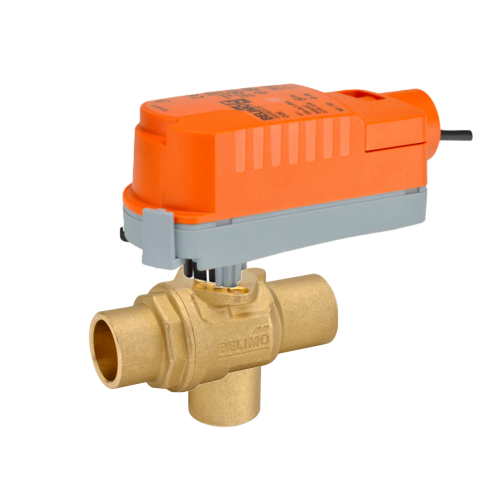 Belimo Z3050QS-E+CQKBUP-LL : 3-Way 1/2" Sweat ZoneTight (QCv), Cv Rating 1 (2 GPM @ _ 4 psi), Electronic Fail-Safe Actuator, 100-240VAC, On/Off Control Signal, Normally Open/Failed Open