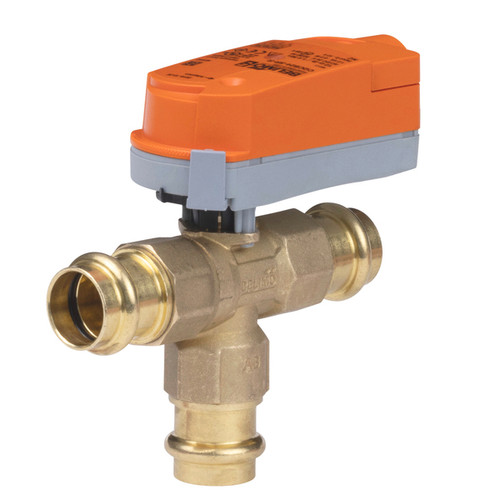 Belimo Z3075QPF-J+CQBUP-3 : 3-Way 3/4" Press Fit ZoneTight (QCV) Zone Valve, Cv 4.6, Non-Fail-Safe Actuator, 100-240VAC, On/Off, Floating Point Control, 5-Year Warranty