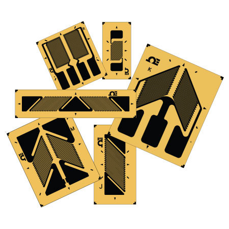 Omega SGT-2H/350-SY43 : Shear Strain Gauge, Transducer Quality, Solder Pads, 350 ½, AL Number, 2.3 mm x 1.8 mm Grid (LxW), -75 ¡C to 95 ¡C, Dual Grid Shear Half Bridge for Narrow Beam, 12 Vrms, SGT Series, Pack of 5