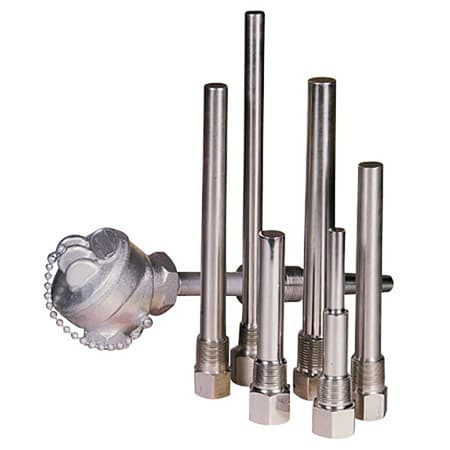 Omega 1/2-385A-U8-BRASS : General Purpose Test Well for 3/8 " Dia Element, Brass, 0.385 " Bore Dia, Straight, 5/8 " Shank Dia, 9-1/4 ", 8 ", 2810 psi, 1/4 " NPT, 1/2 " NPT, 385A Series, Each