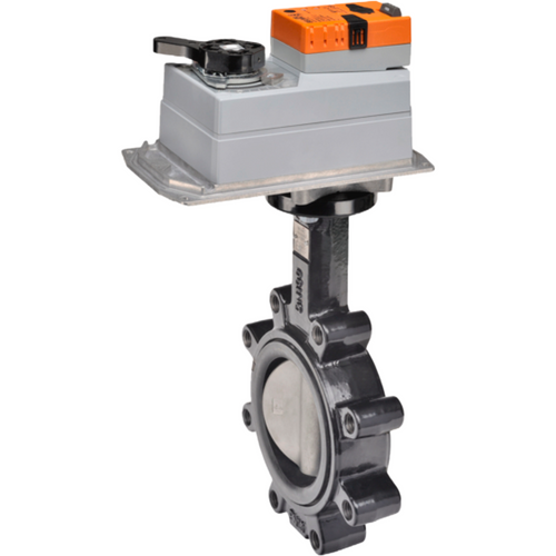 Belimo EXT-LD14105BE1AX+DKRX24-3-T : 2-Way 5" Potable Water Butterfly Valve, Cv Rating 1022, Electronic Fail-Safe Actuator, 24VAC/DC, On/Off, Floating 3-Point Control Signal, Terminal Strip