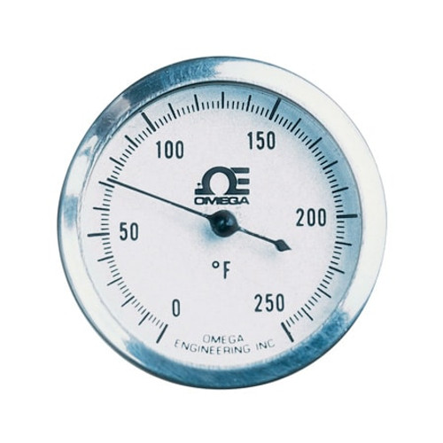 Omega Q-0-200F-21/2-1/4 : Bimetal Thermometer, Handheld, 1.16 " Dial, 1/4 " NPT, 0 ¡F to 200 ¡F, 2 ¡, 1 % of Full Scale, 0.25 " x 2-1/2 " Stem, Q Series, Each