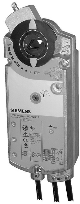 Siemens GCA136.1P : Electronic Damper Actuator Spring Return, 160- in-lb Torque, 90 Sec. At 50/60 Hz, 24VAC/DC, 3-Position Floating, Auxiliary Switches, Plenum Rated
