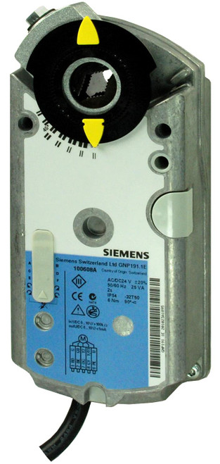 Siemens GNP196.1P : Rotary, Electronic Damper Actuators Fail Safe and Fail-In-Place, 53 in-lb. Torque, 2 Sec. At 50/60 Hz, 24VAC/DC, 2P, Floating, 0-10 Vdc, 2-10 Vdc, 4-20 mA, Auxiliary Switches, Plenum Rated