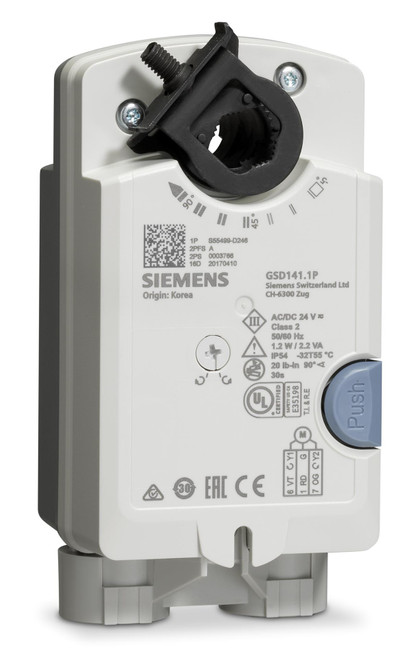 Siemens GSD141.1P : Electronic Damper Actuators Non-Spring Return, 20 in-lb. Torque, 15 Sec/30 Sec. At 50/60 Hz, 24VAC/DC, 2pt (On/Off), 3pt (Floating), Plenum Rated