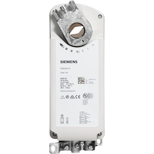 Siemens GKD121.1U : Spring Return Fire and Smoke Damper Actuator, 24 VAC/DC, 80 LB-in Torque, 2-Position On/Off Control Signal, 30-second Run Time, 15-second Spring Return Time