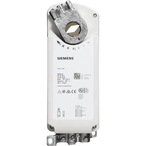 Siemens GVD126.1U : Spring Return Fire and Smoke Damper Actuator, 24 VAC/DC, 200 LB-in Torque, 2-Position On/Off Control Signal, 30-second Run Time, 15-second Spring Return Time, Auxiliary Switch