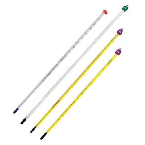 Omega GT-20150 : Liquid in Glass Thermometer, General Purpose, Glass Bulb, 1.5 ¡C/2 ¡C Accuracy, -20 ¡C to 150 ¡C, 1 ¡C Division, 12 " (300 mm), 3 " (76 mm), Partial, White Back, Each