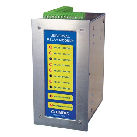 Omega RELAY-URM-400-CONNECTOR 2.75" : Universal Relay Module, 15 A, 5 Vdc to 24 Vdc O/P, 4 SPDT Relay with Connector, DIN Rail Mount, RELAY-URM Series, Each