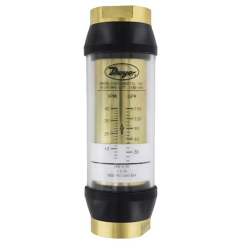 Dwyer HFB-2-05 : In-Line Flow Monitor, Brass Body, 1/2" Female NPT, 0.5 to 5 GPM (1 to 19 LPM) Water