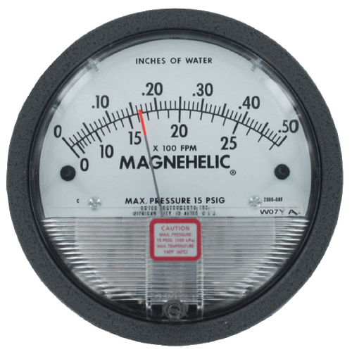 Dwyer 2000-00AV : Magnehelic Differential Pressure Gage, Range 0-0.25 in w.c., Velocity 300-2000 FPM
