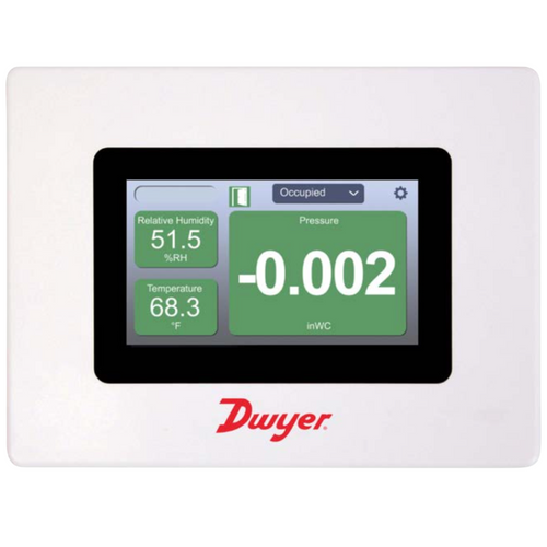 Dwyer RSME-B-014 : Room Status Monitor, -0.5 to 0.5 in w.c., +/-0.5% RSS Accuracy, Plastic Bezel, 4.3 in Color Touchscreen, BACnet MS/TP + Modbus RTU, 24 VAC/VDC