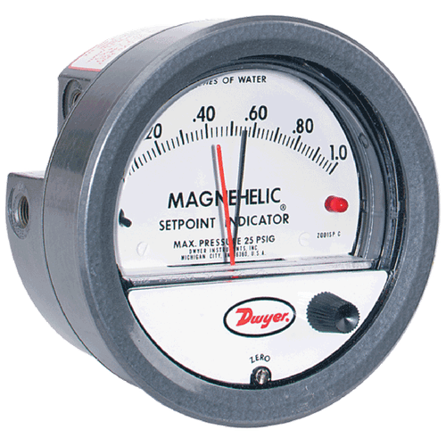 Dwyer 2005-SP : Magnehelic Differential Pressure Gage, Range 0-5.0 in w.c., with LED Set Point Indicator