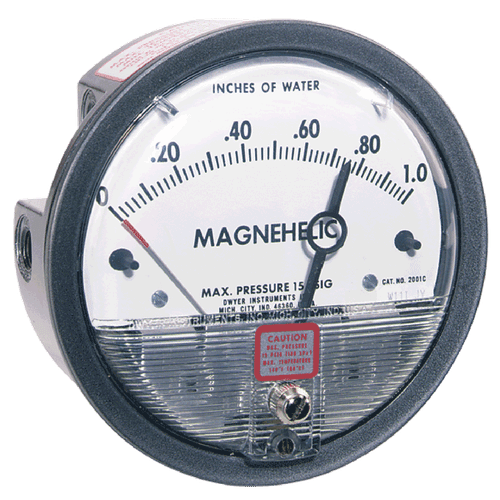 Dwyer 2000-00-ASF : Magnehelic Differential Pressure Gage, Range 0-0.25 in w.c., with Adjustable Signal Flag